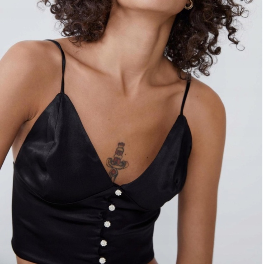 Zara Pearl Satin Crop Tank